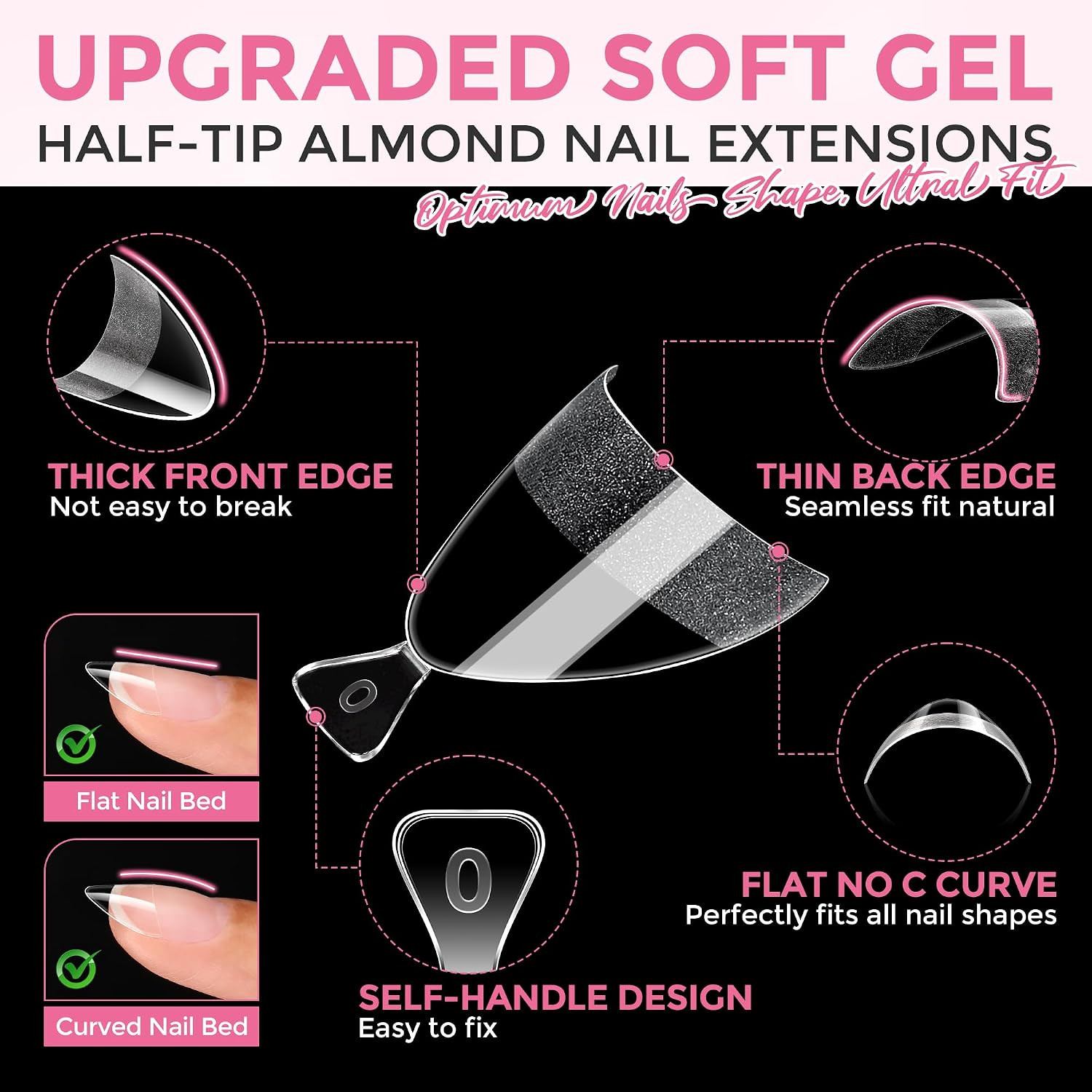 Short Almond Nail Tips: 240Pcs Half Cover Extra Short Fake Nails Almond Shape, P