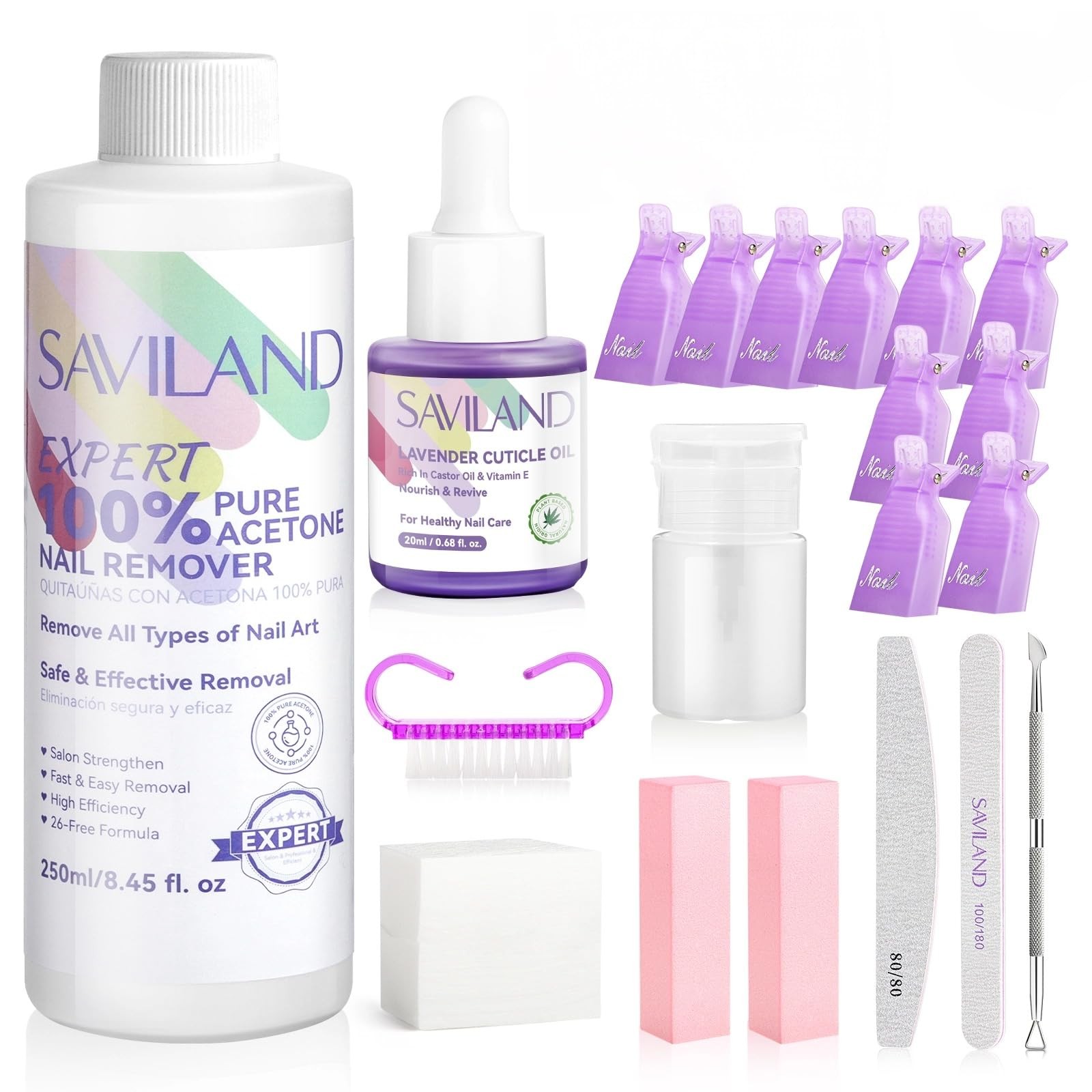 SAVILAND Pure 0.9 Fl Oz (Pack of 9), B-Acetone Nail Polish Remover Kit