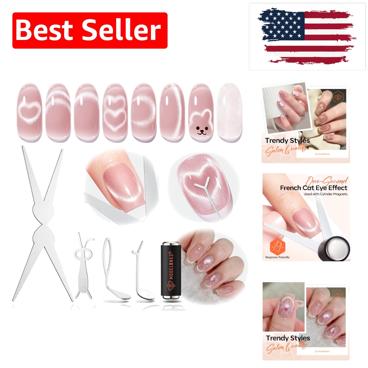 Cat Eye Magnet Set for Nails, Heart Cat-Eye Scissor-Shaped Magnets Tool, 2 IN…