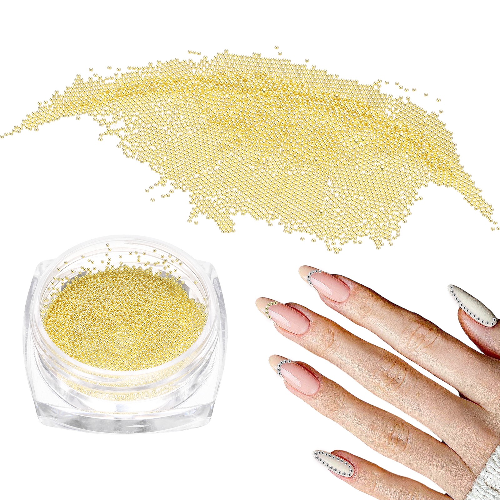 Nail Art Beads Mini Metal Caviar Nails Beads Ball for DIY Craft Gold