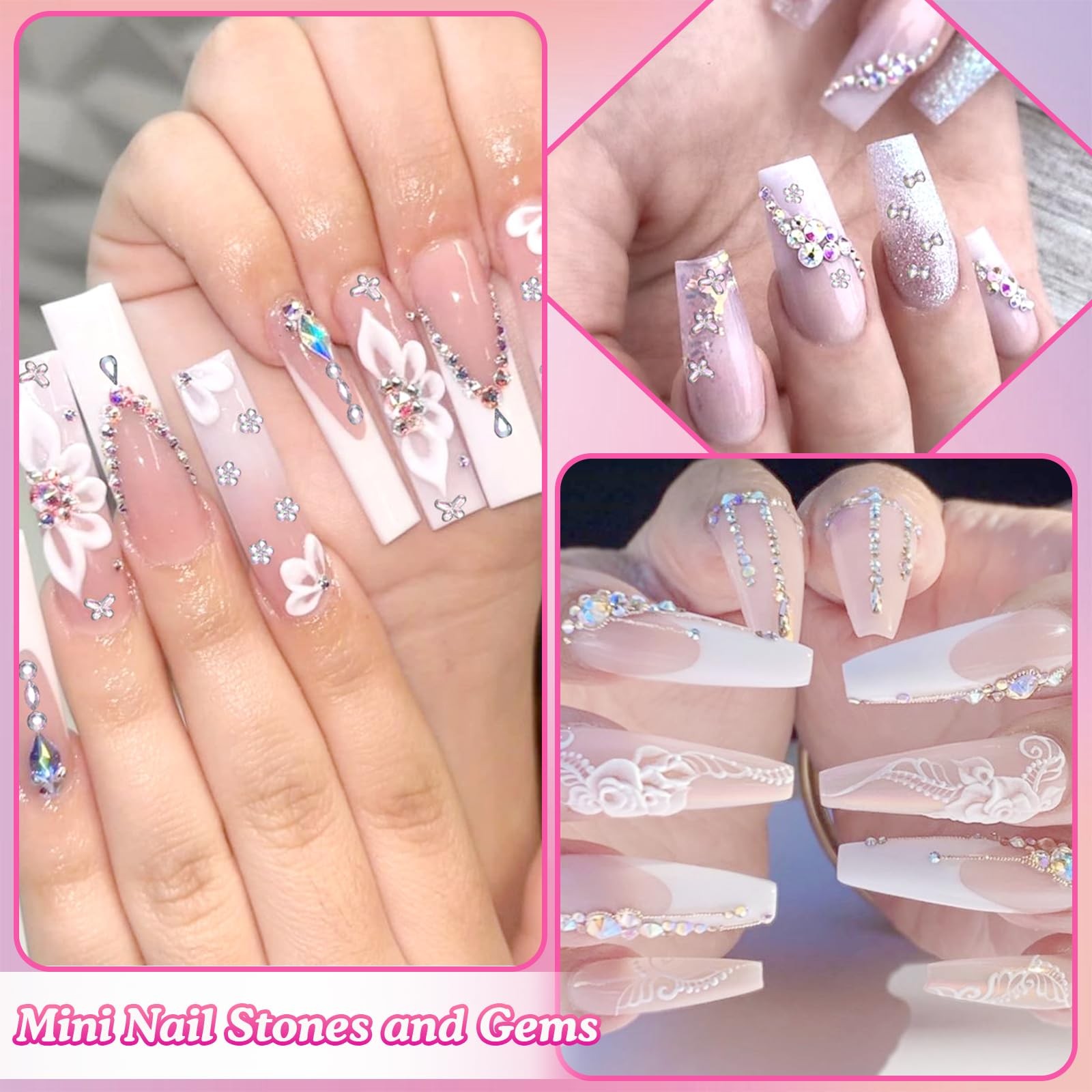3000 Pcs Mini Rhinestones for Nail Art, Multi Shapes Crystal Flatback Nail Ge…