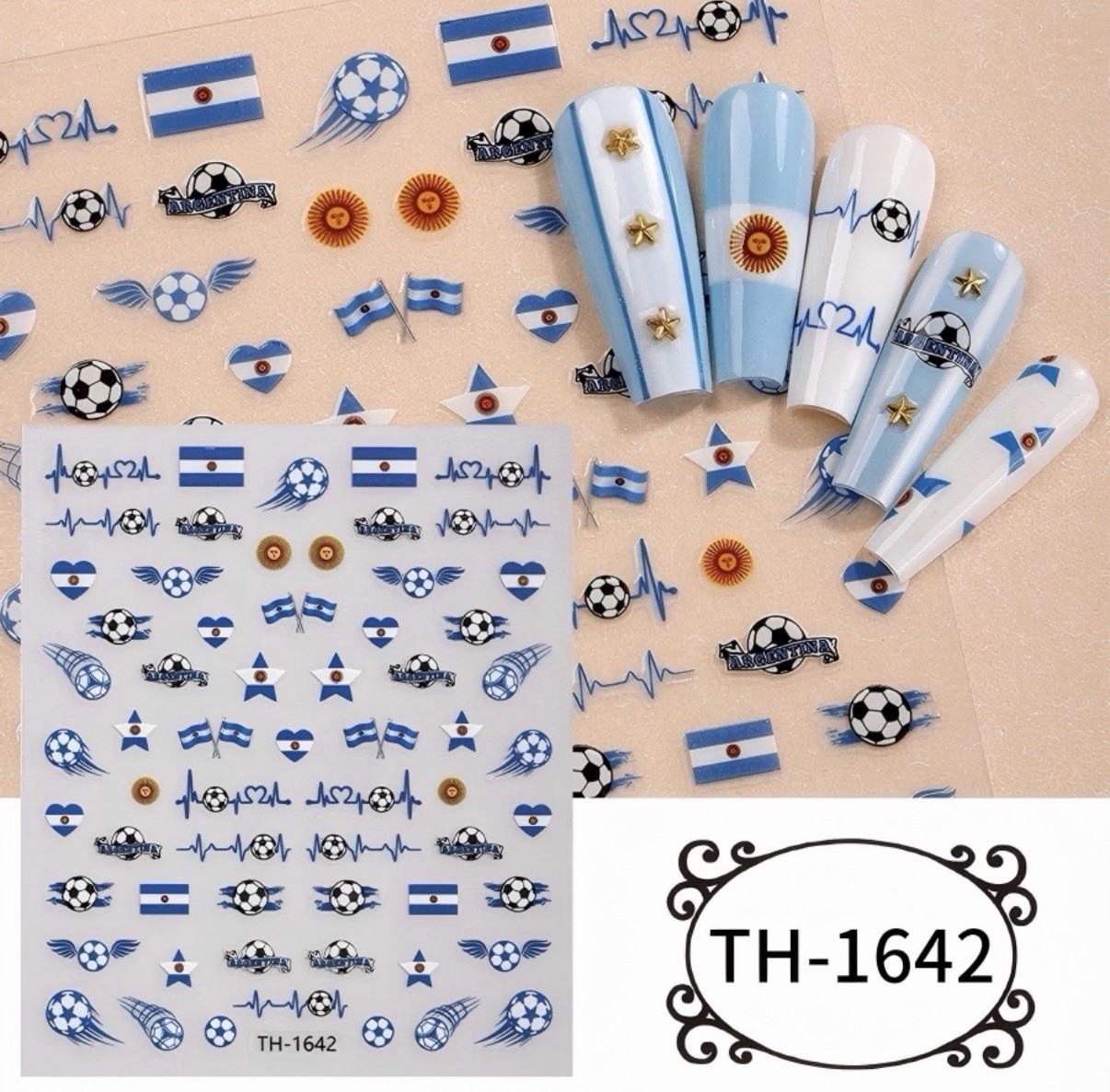 Nail Art Stickers WORLD CUP FOOTBALL 2026 EMBOSSED ARGENTINA TH-1642