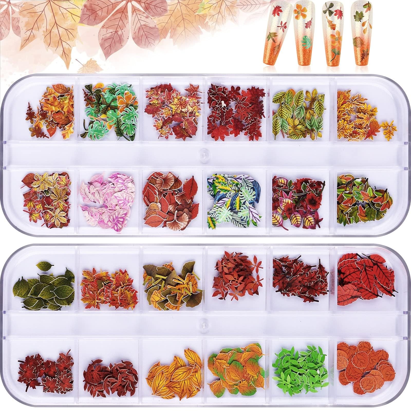 2 Boxes Maple Leaves Nail Art Sequins, 3D Fall Leaves Stickers for Acrylic Na…