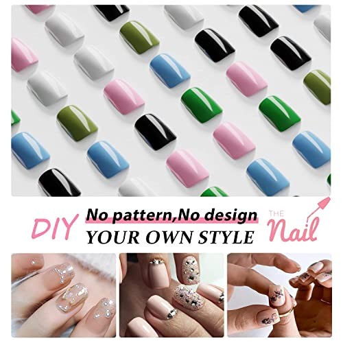 Dark Green Nails Press ons, Press on Nails Medium Square Glue on glossy green