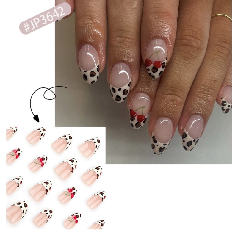 24 Pieces Short French Almond Style Leopard Artificial Nail for Nail Art Lover