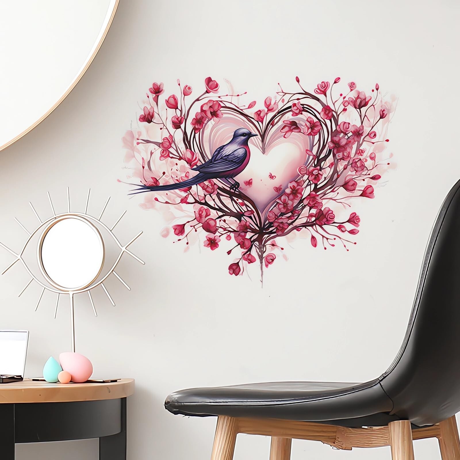 Pink Rose Love Heart Hummingbird Flower Wall Stickers,sacinora Valentine Roma…
