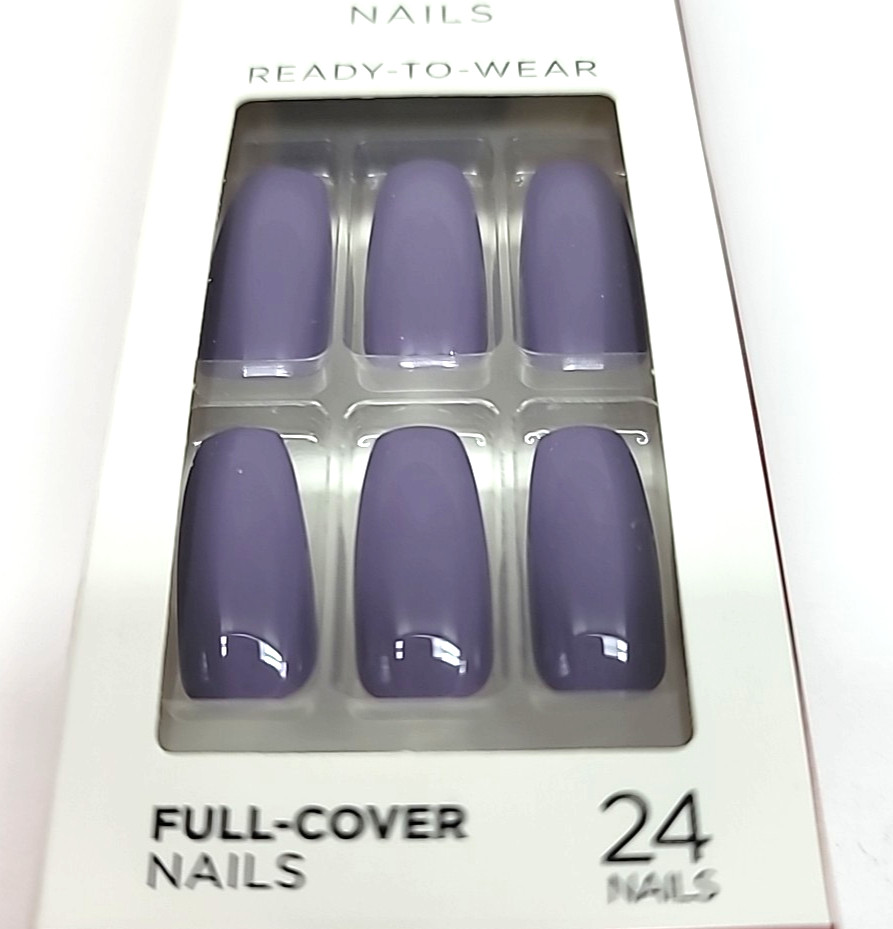 Set Of 2 Kiss Color Nails Matte Teal Green & Glossy Purple Long Length Glue On