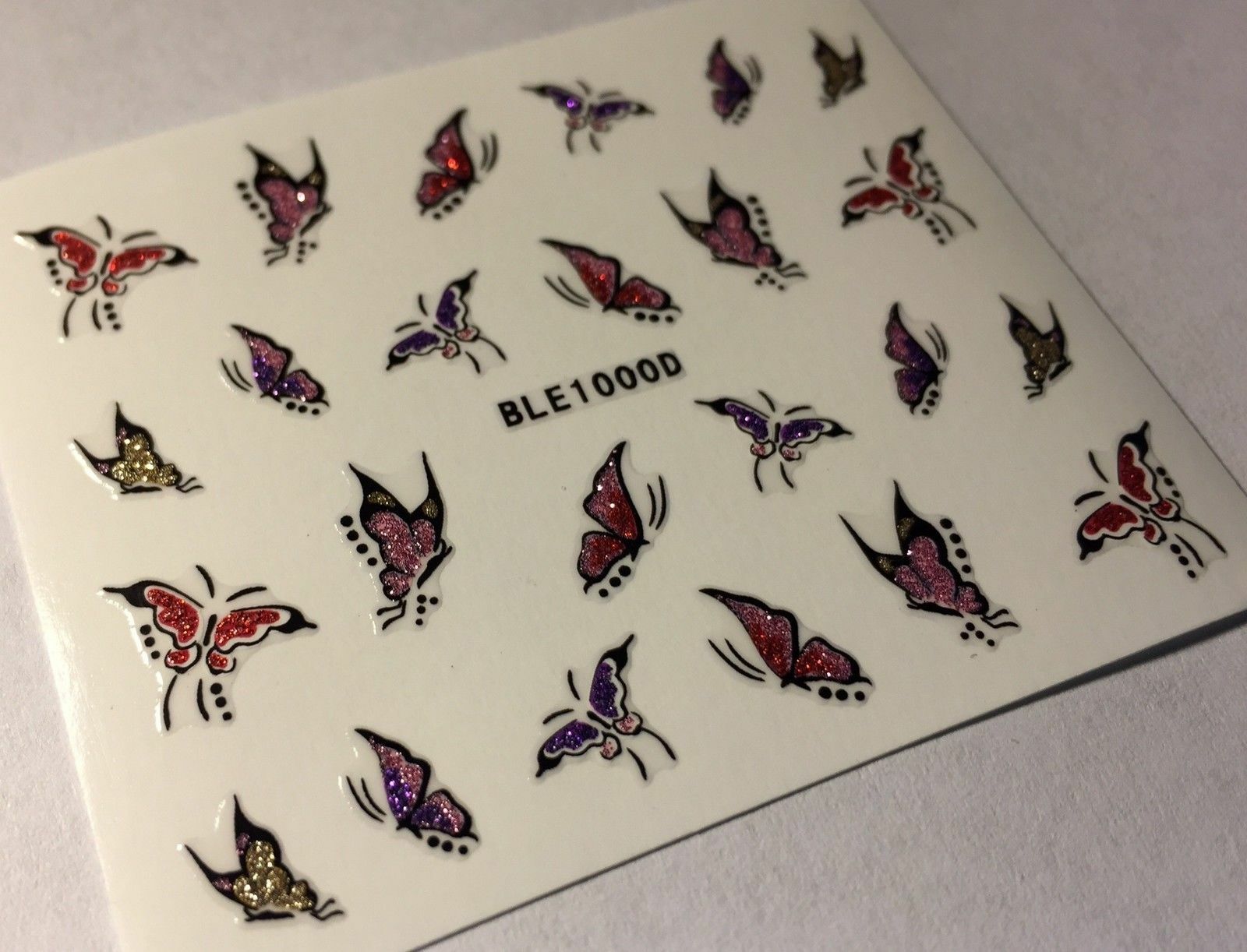 Nail Art 3D Decal Glitter Stickers Pink Black Butterfly Butterflies BLE1000D