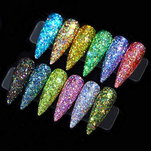 Holographic Glitter Superfine Powder 12 Colors Mixed Iridescent Nail Art