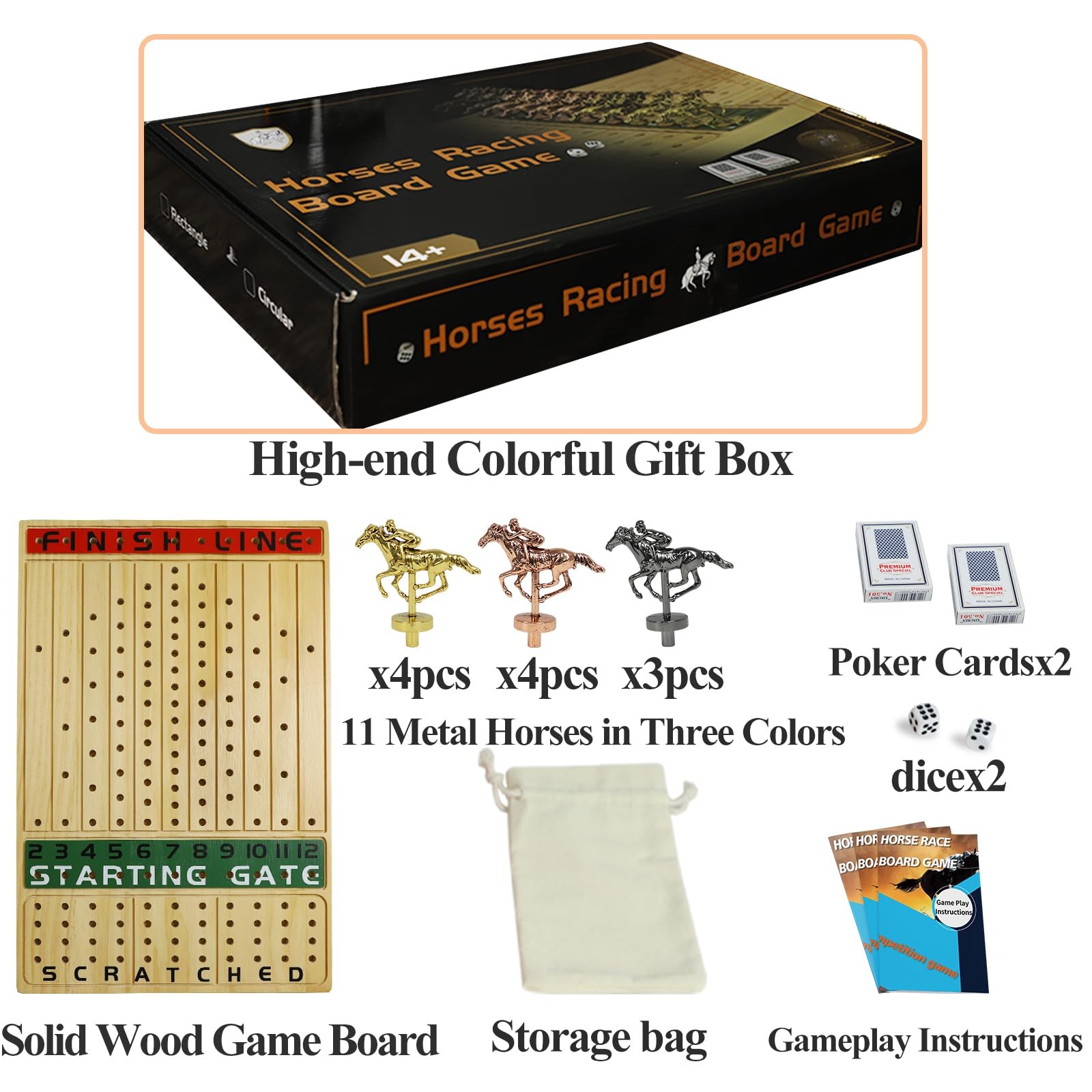 HOROW Metal Horse Racing Board Game Card 15.7*10 inches, Log1