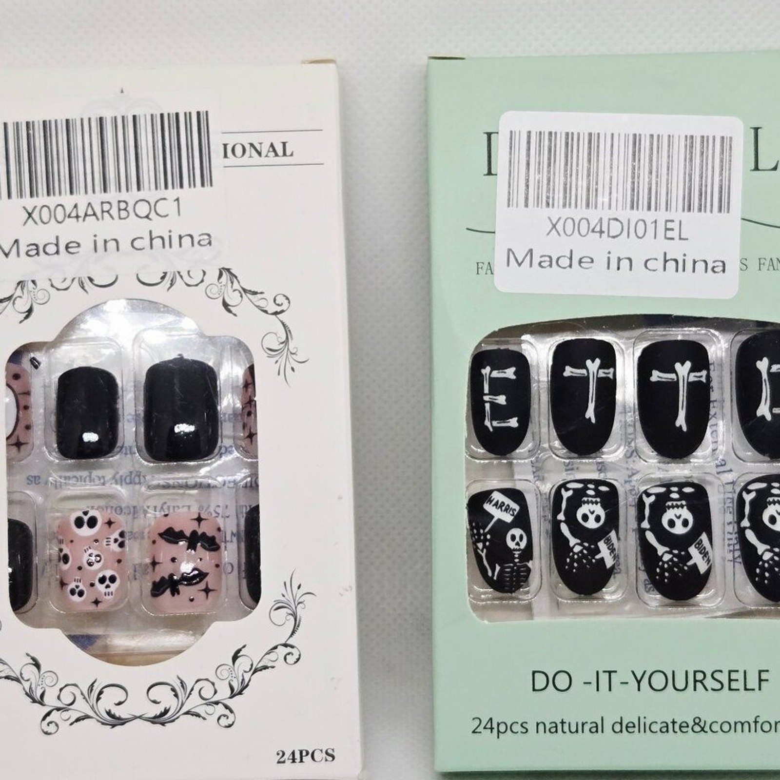 NIB SET OF 2 HALLOWEEN DECOR/PARTY PRESS ON NAILS, GHOSTS, SKELETON, 48 TOTAL
