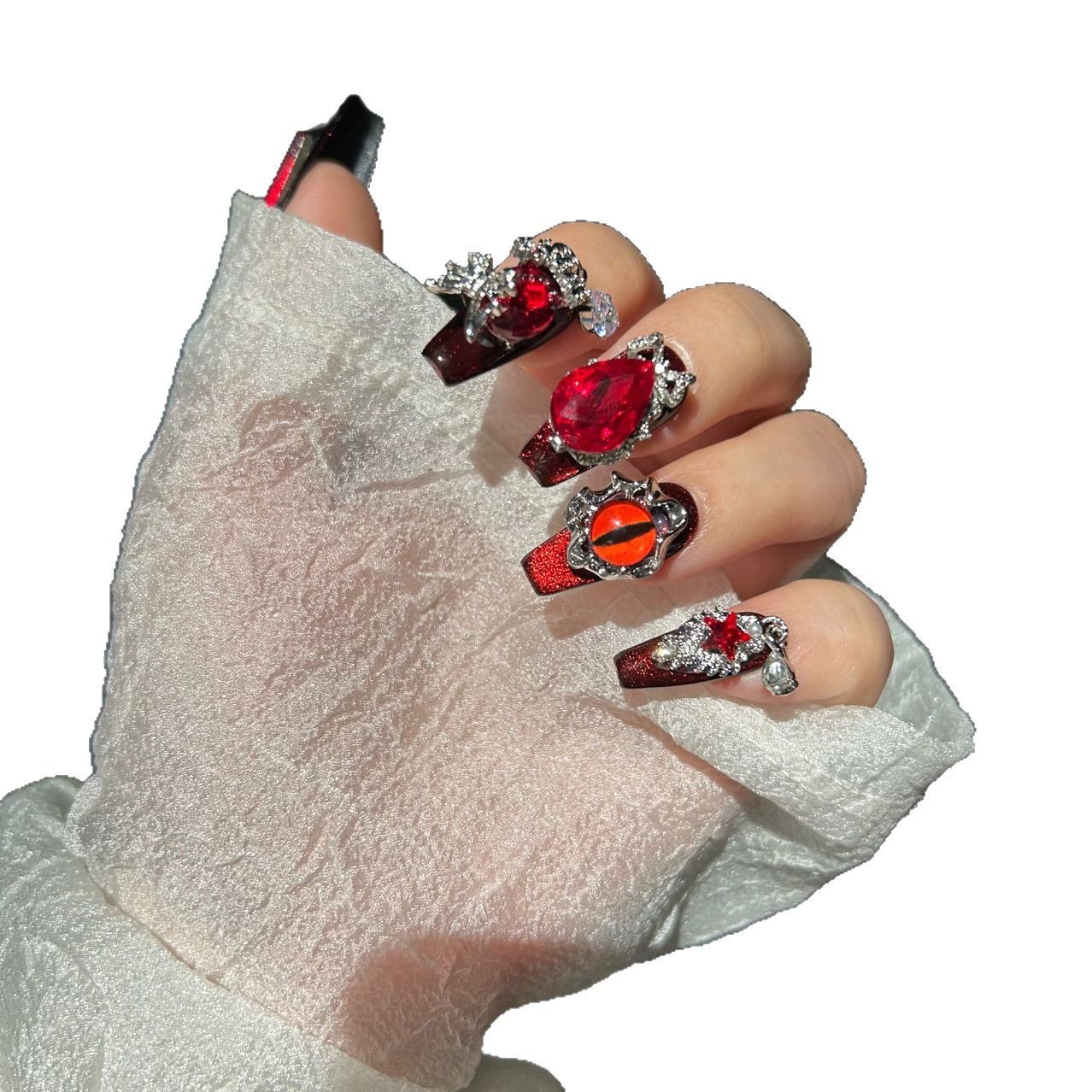 Dark Reaper 2.5 Ladder Dark Rose Handmade Press On Nails Long