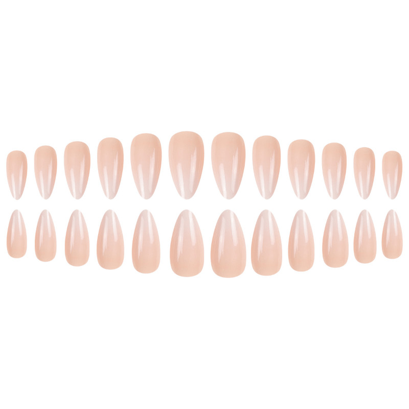 48pcs Almond Press on Nails, Nude White Ombre Solid Glossy Minimalist Nails