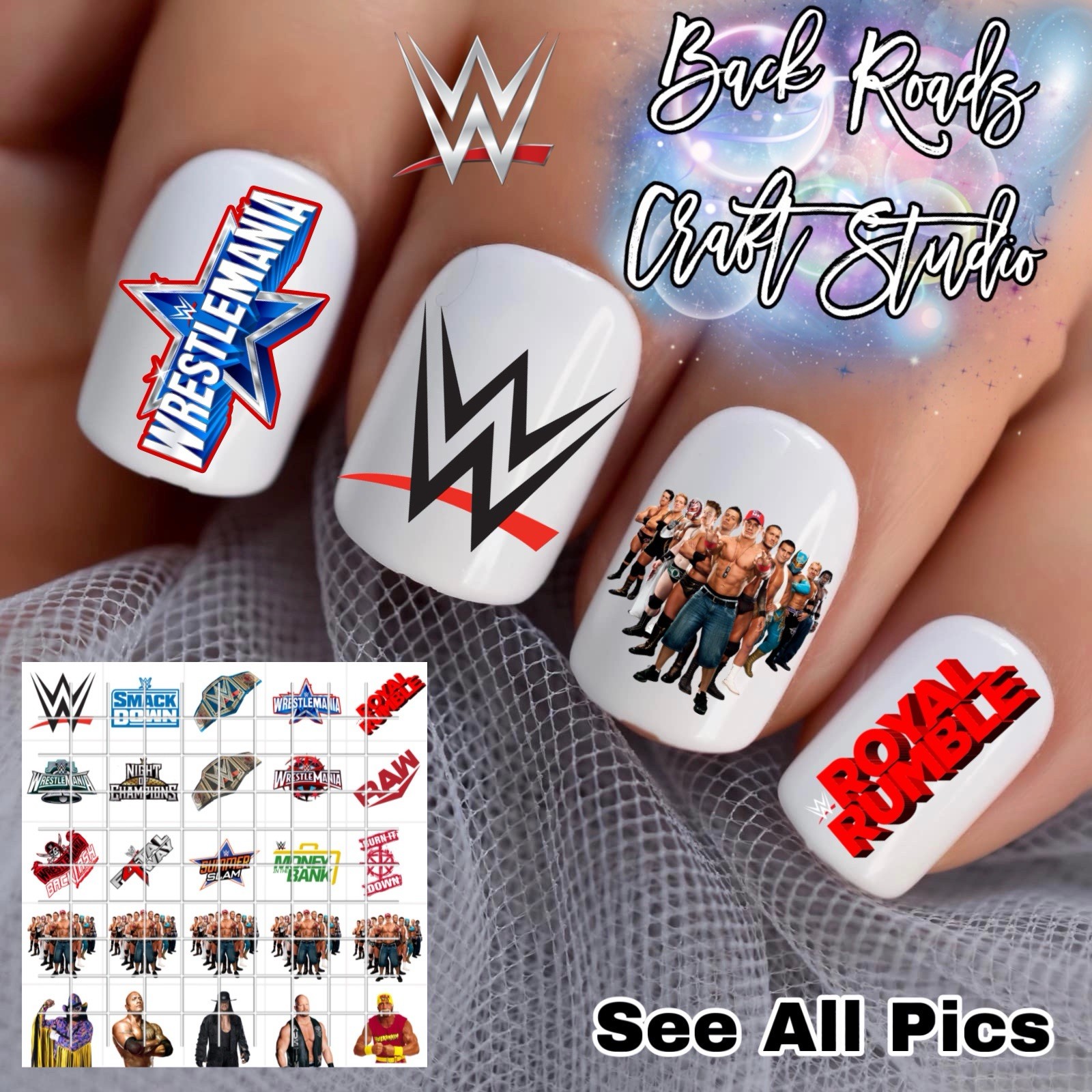 Wrestling WWE Raw Waterslide Nail Decals Set Of 50 Instructions & Bonus