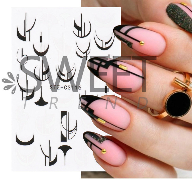 3Pcs Holographic Black White Pink French Geometry Lines Nail Sticker Decal NS7