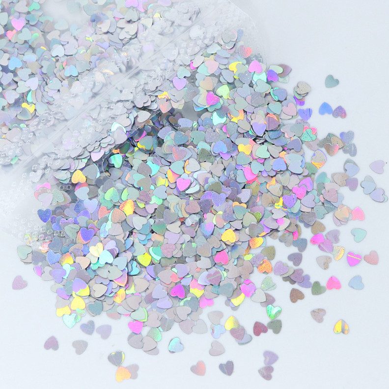 Holographic Love Hearts Nail Art Glitter Sequins Valentines Day Nail Charms NH25