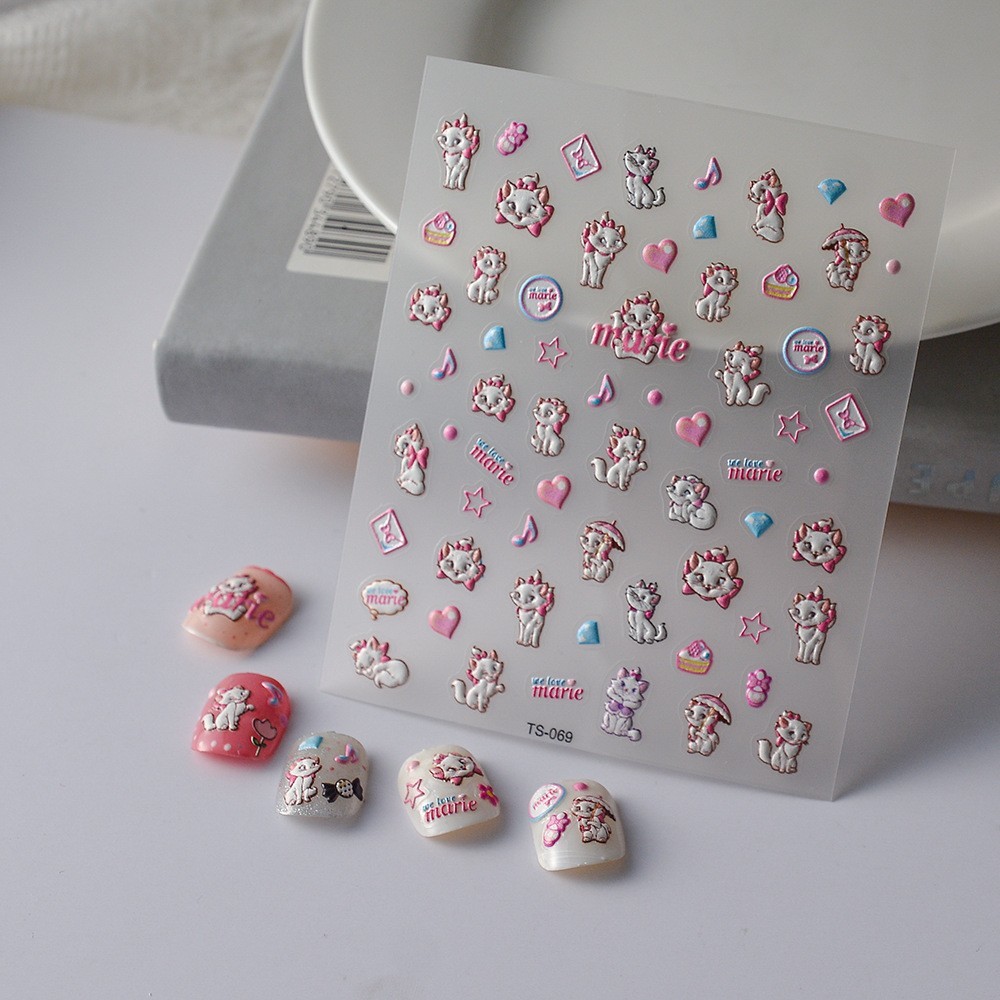 2Pcs NAIL ART Character Nail Cat Heart Flower Stickers Decoration TS68&69 NS54