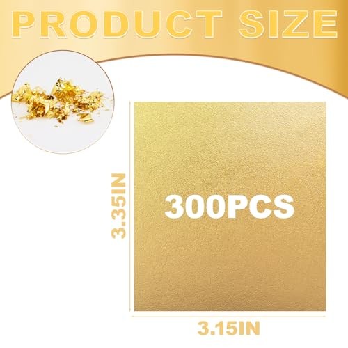 TIPTAP 300PCS Gold Leaf Sheets, 3.15×3.35IN Gold Foil Paper, Gold Flakes,