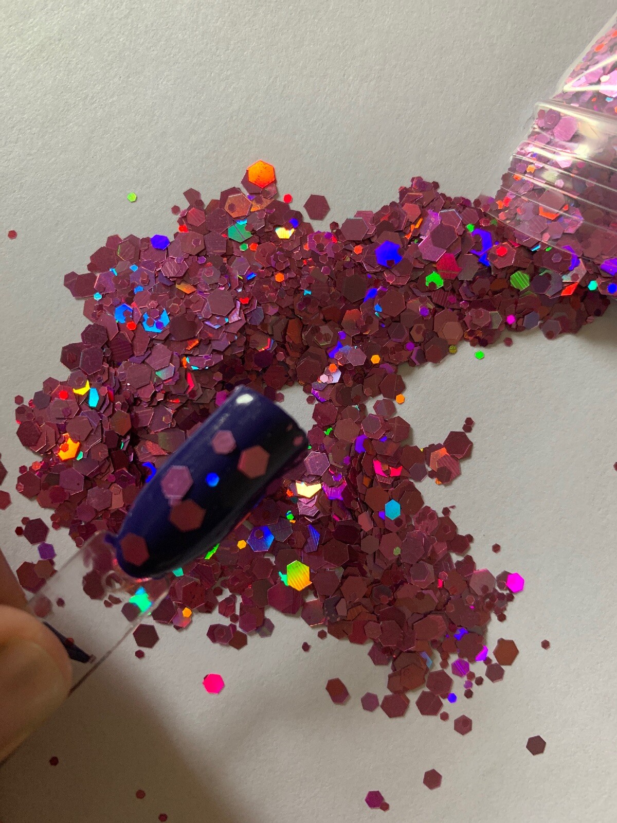 Holographic Pink Hexagon Nail Glitter Mixed Siz | 1 TSP | Gel Nail Art & Acrylic