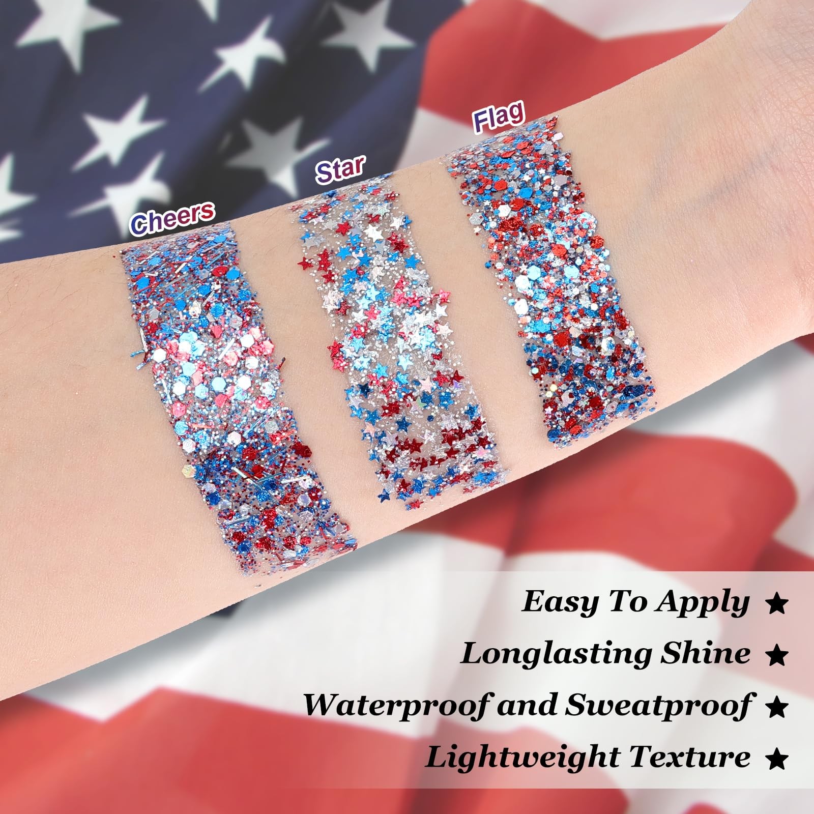 Red White Blue Body Glitter Stick,USA Accessories Face Hair Glitter Makeup 4t…