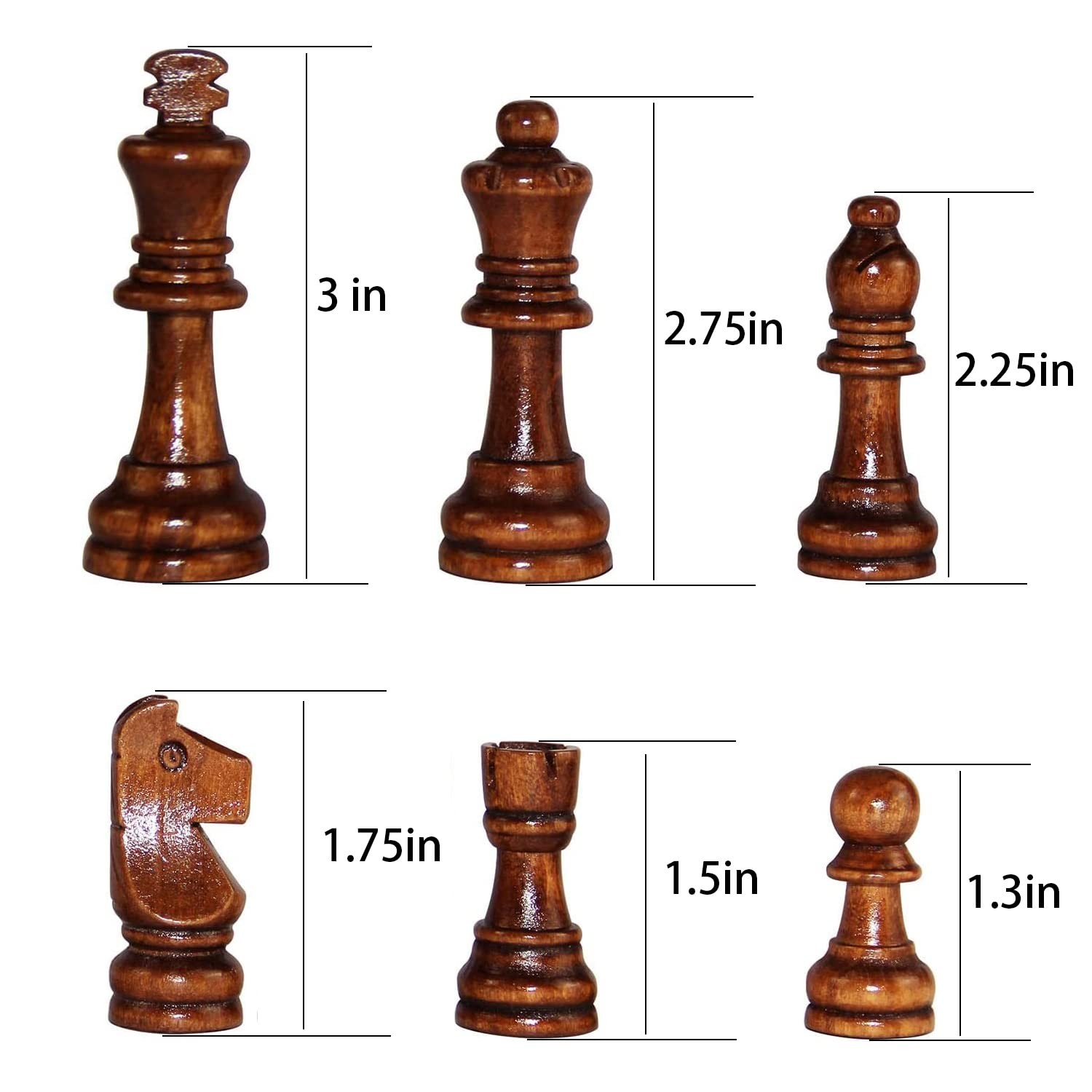 Hellpnoom Wooden Chess Pieces, Tournament Staunton 3 inches, Brown and White