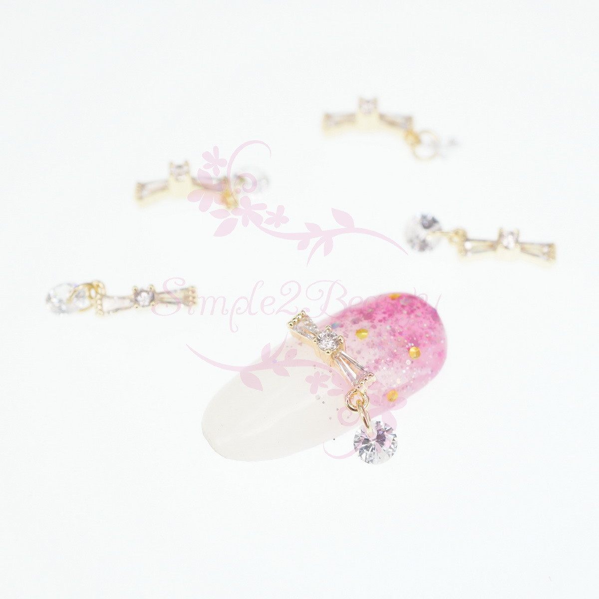 5 Clear Zircon Bow Shape Dangle Design Luxury Nail Art Manicure Jewelry Charms
