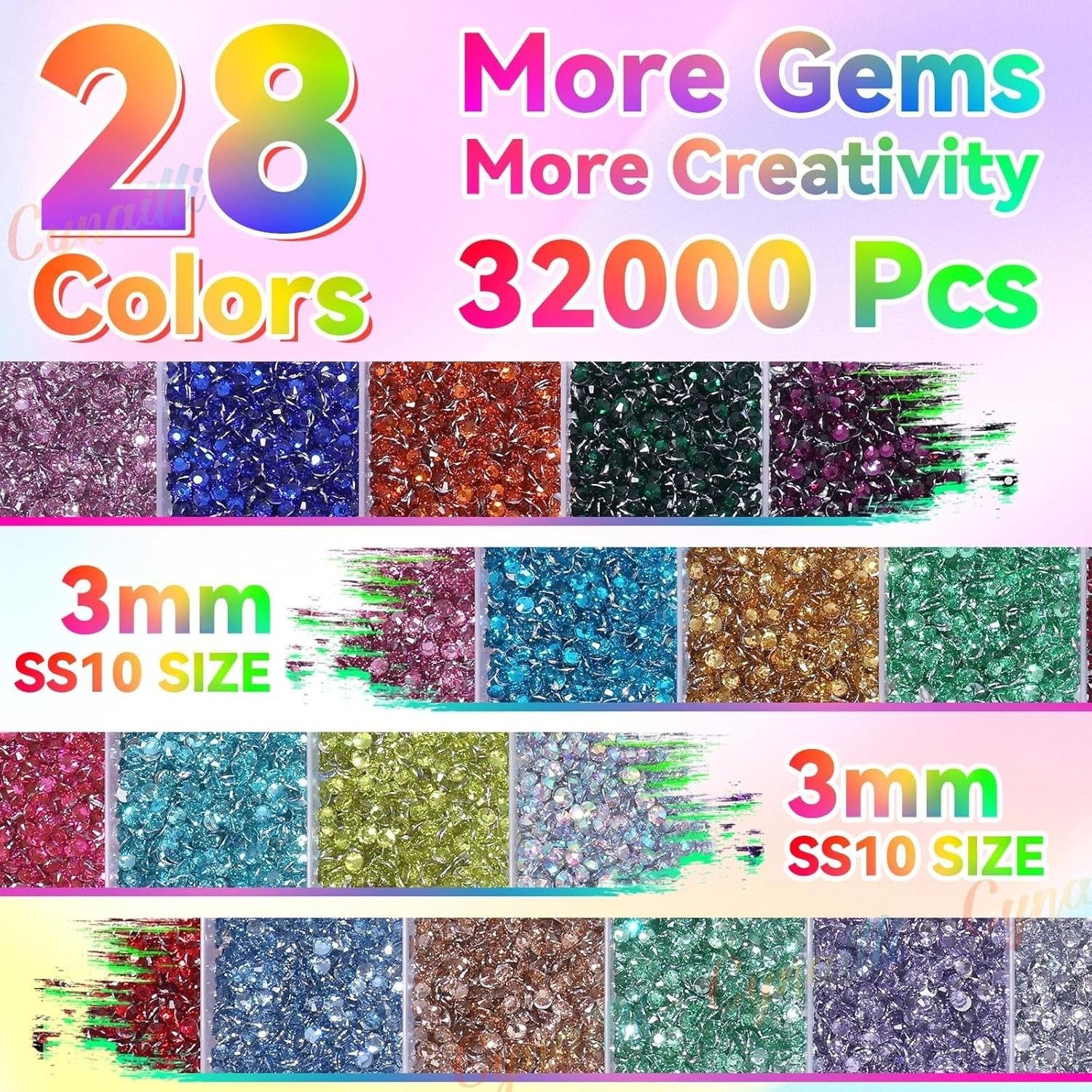 32000Pcs Rhinestones for Bedazzling, 3mm Bedazzler Kit with Flatback Rhinesto…