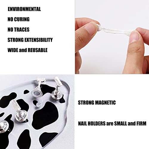 1Set Acrylic Nail Stand with 42pcs Reusable Putty Metal Nail Holder for White