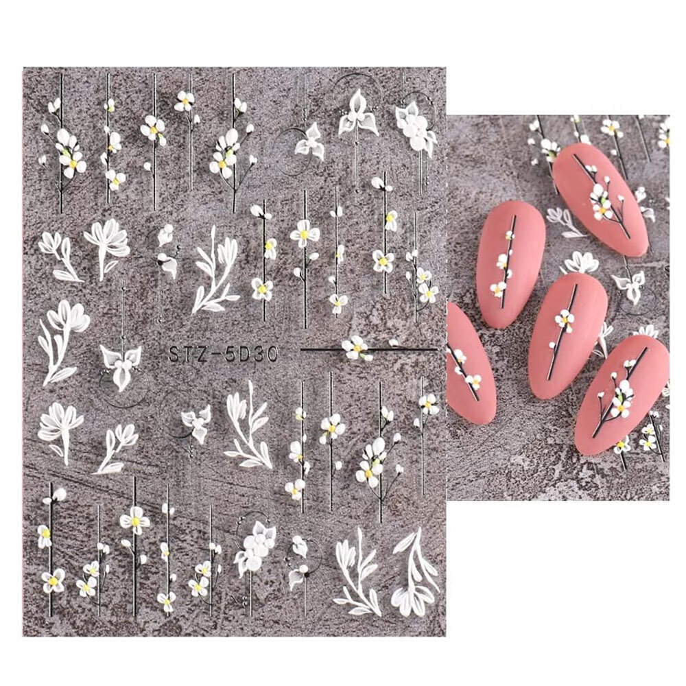 1 Sheet 5D Nail Art Stickers Embossed Flowers Leaf Nail Stickers Manicure DIY