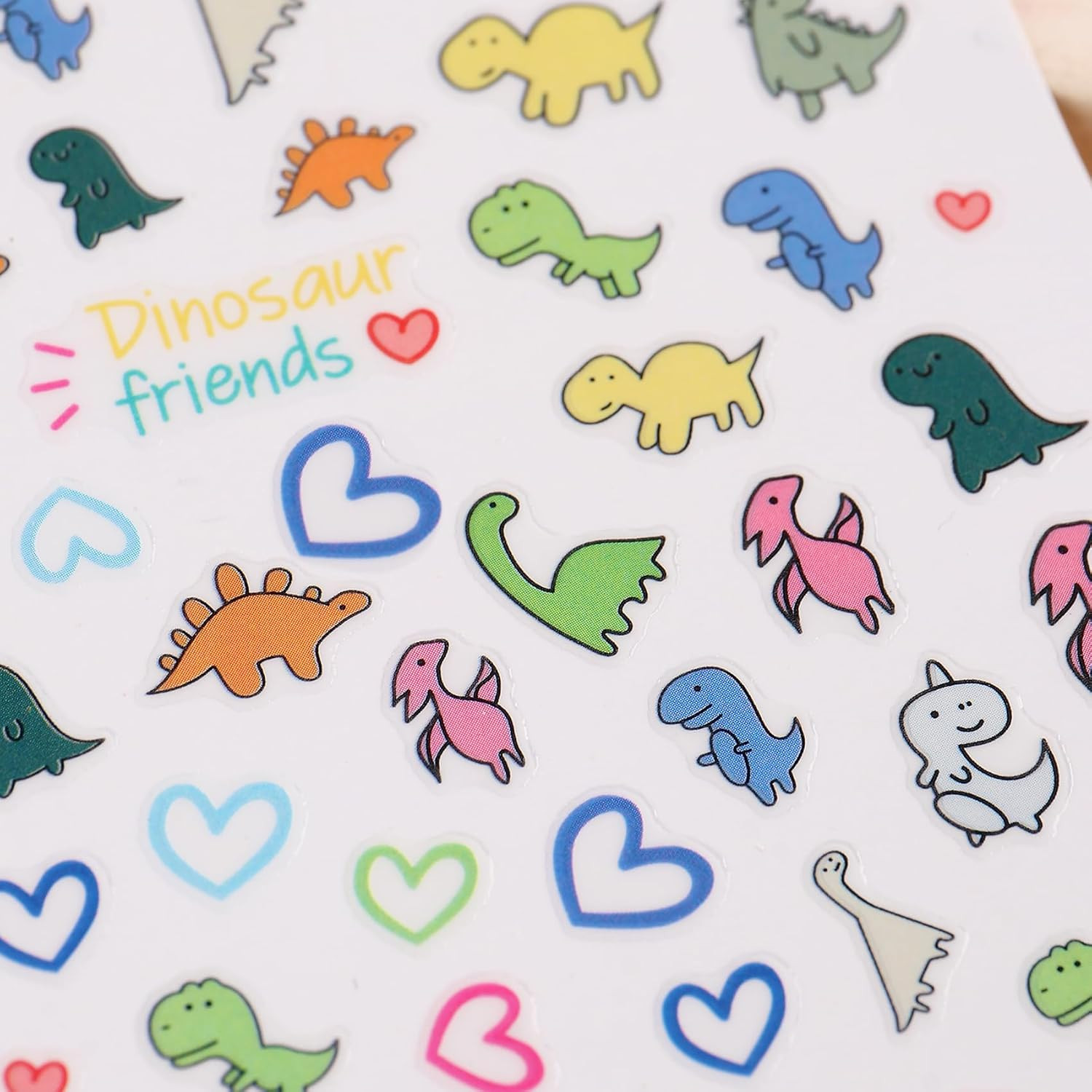Dinosaur Nail Art Stickers for Kids- Cute Cartoon Designs, 3D Self-Adhesive Hear