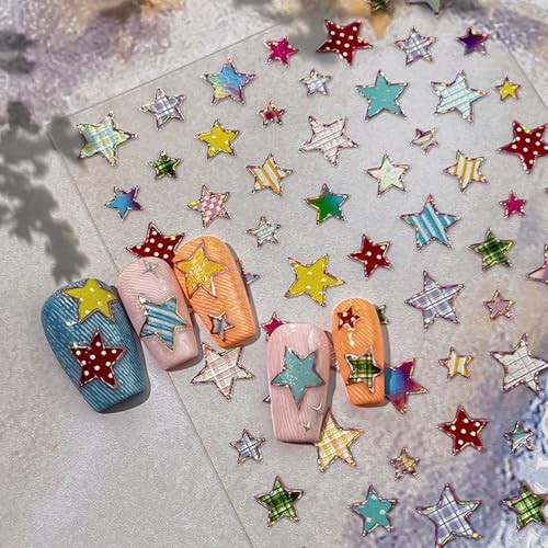 Holographic Star Nail Art Stickers Polka Dot Stripe Star Nail Decals Style 4