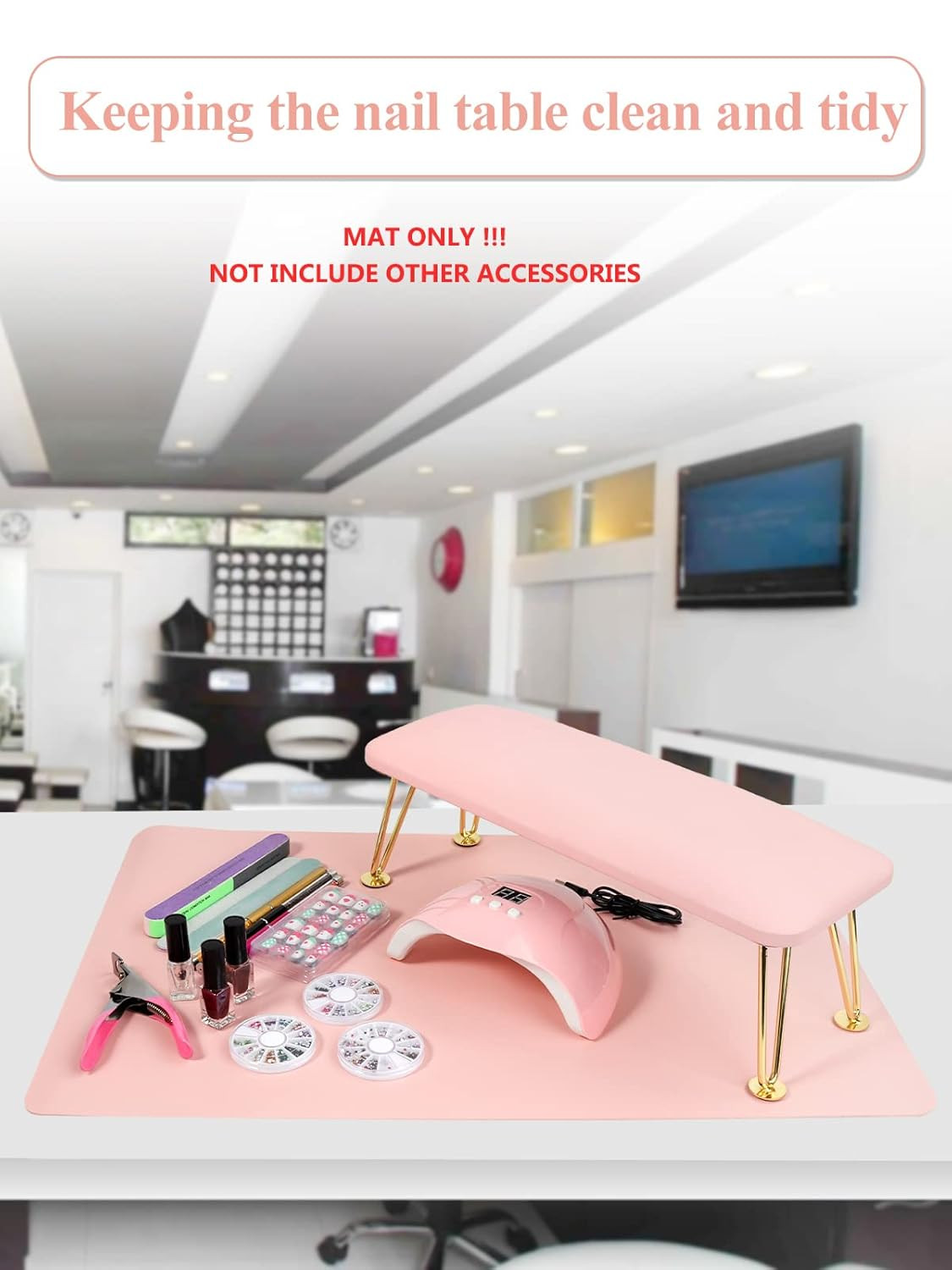 (MAT ONLY) Pink Nail Art Table Mat, Foldable Nail Art Hand Rest Pad for Nail Arm
