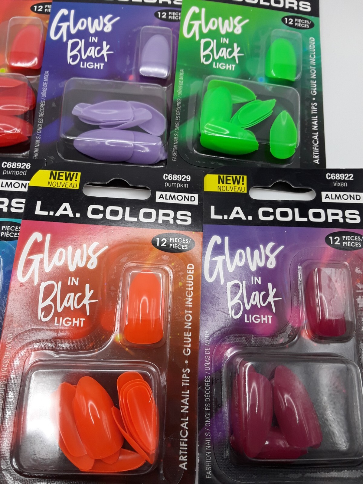 x 6 L.A. COLORS GLOWS IN BLACK LIGHT ARTIFICIAL NAILS