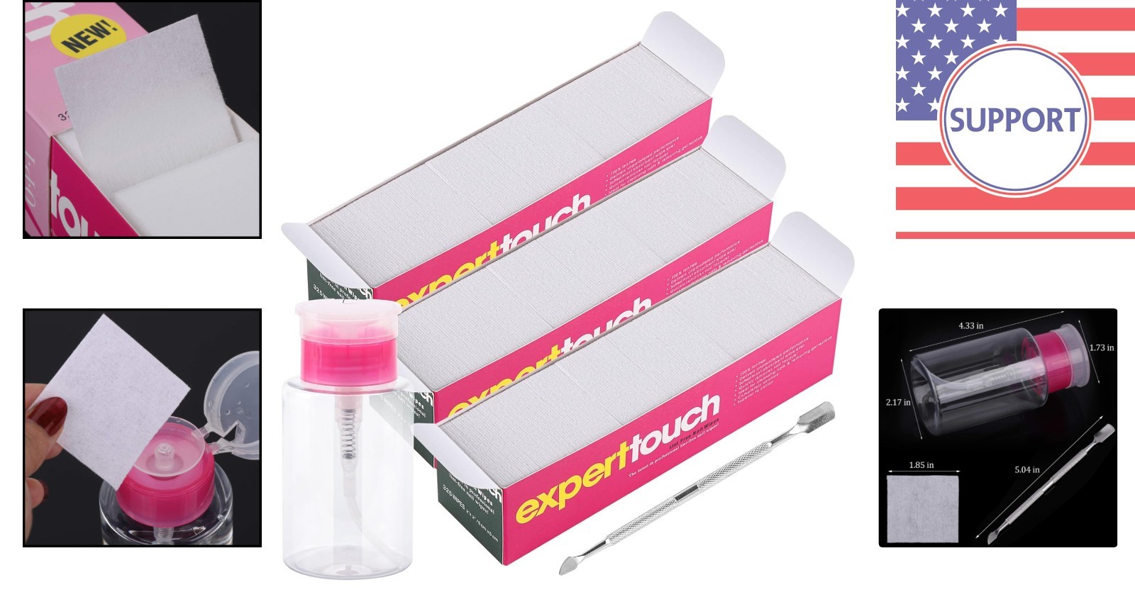 960 Alcohol-Free Lint-Free Nail Wipes with Pump Dispenser and Cuticle Pusher