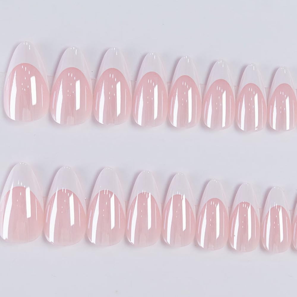 Press On Nails Almond Fake Nails French Tip False Nails Press ons Medium Glue on