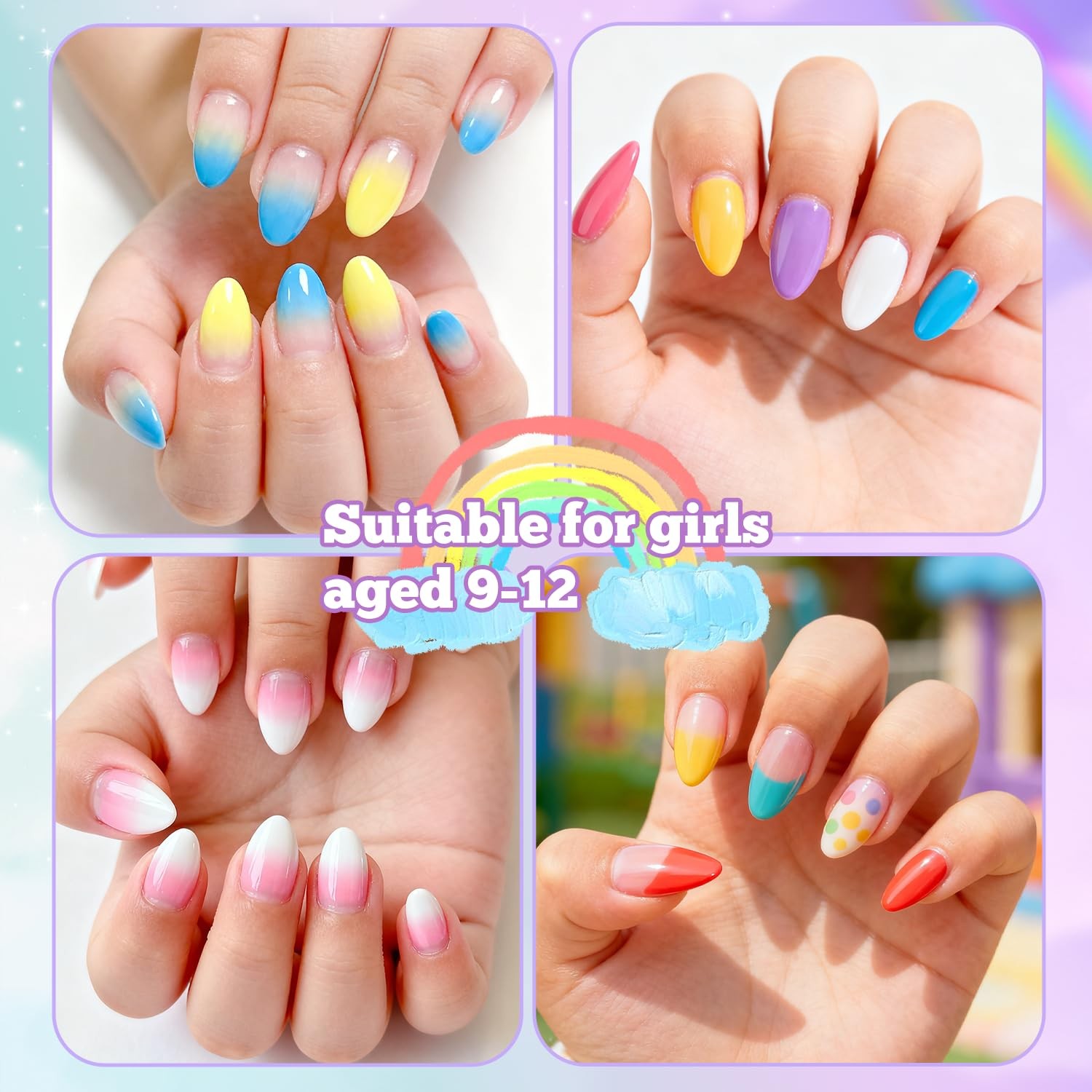 240Pcs Almond Kids Nail Tips – 12 Sizes Soft Gel Extra Short Press on Nails f…
