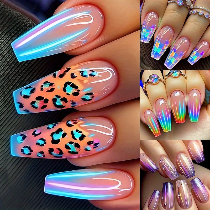 96PCS (4 Packs) Long Coffin Press on Nails Multi-Design Reusable False Nails