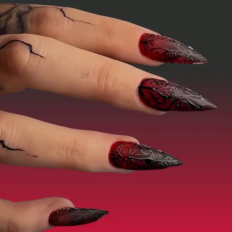 Halloween Goth Press on Nails Medium Stiletto Medium, style 12