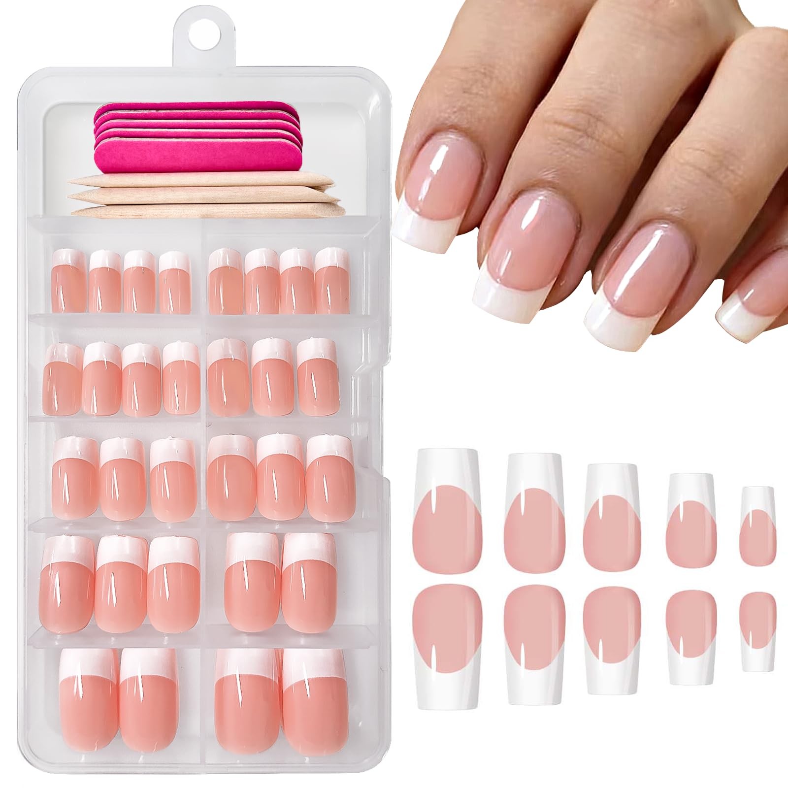 120 Pcs French Tips Press on Nails Medium Square (Pack of 120), Style-6