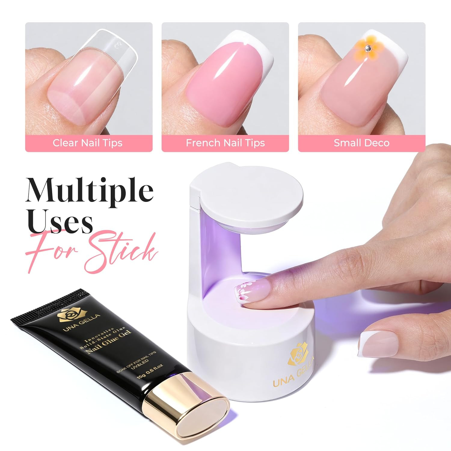 Solid Gel Nail Glue Strong 15G*2Pcs Set U V/LED Nail Glue Gel Lamp Required Fals