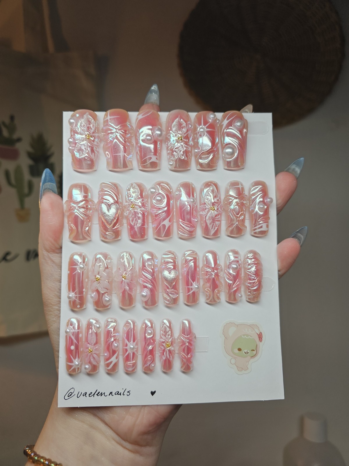 Pink Iridescent Chrome 3D HANDMADE Nails