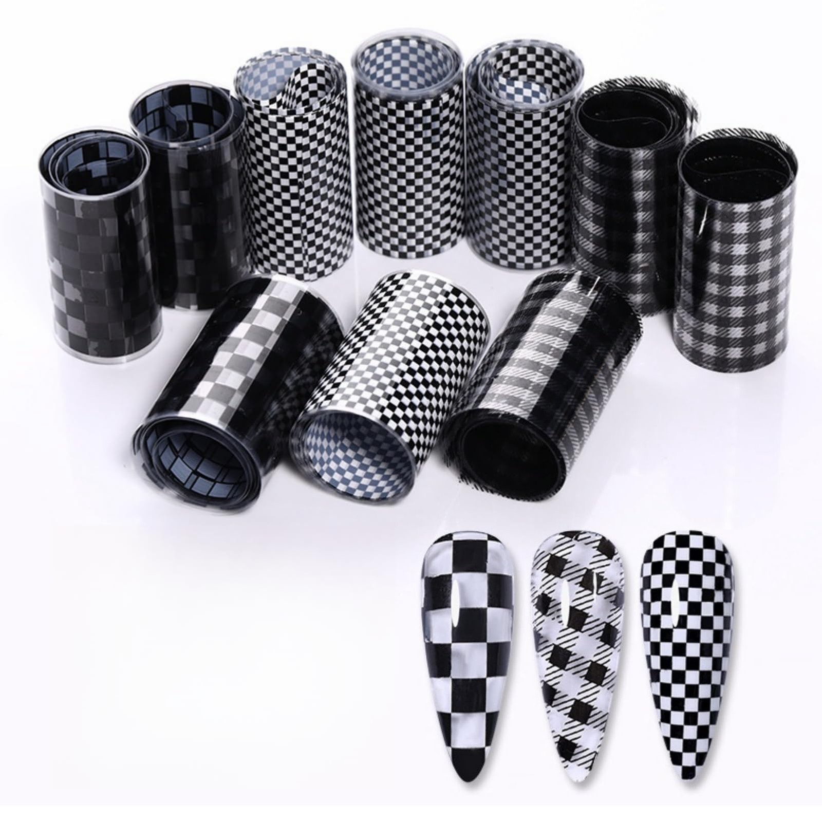 1 Box Nail Foil Transfer Stickers Decals, Print Black White Plaid Nail Art St…