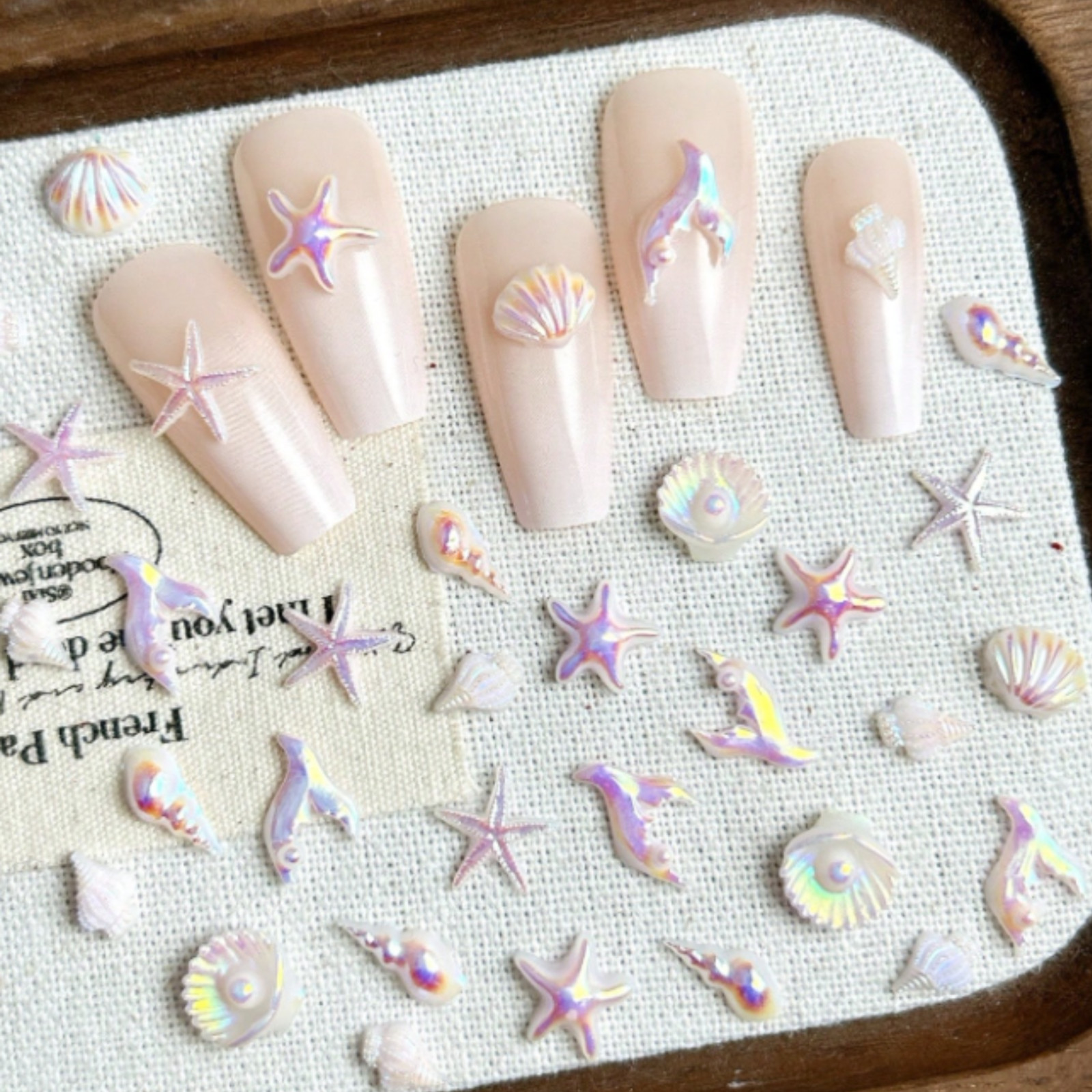 30pcs 3D Mermaid Nail Art Charms Mix Pink ABS Shell Starfish Dolphin DIY Decor