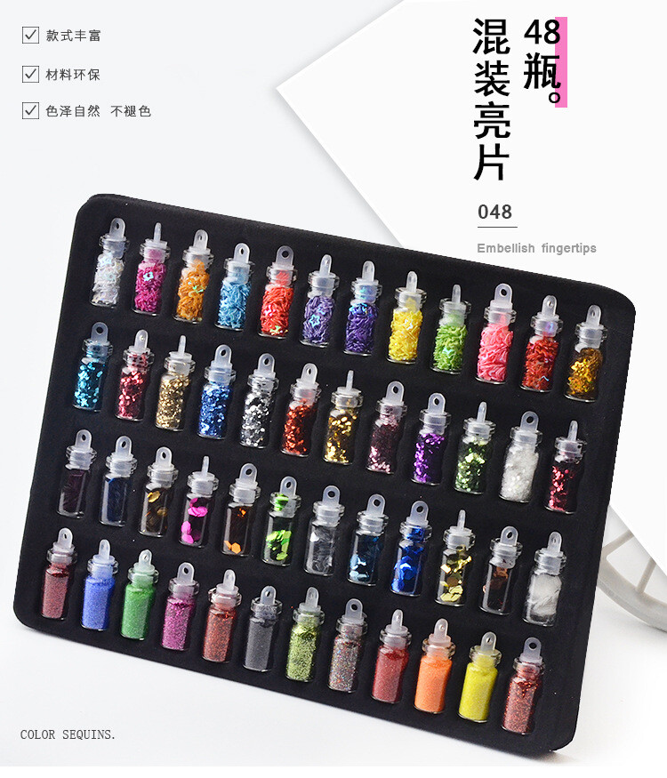 48 Bottles Mini Nail Art Charms Sequin Glitter Powder Caviar Beads Set Crafts