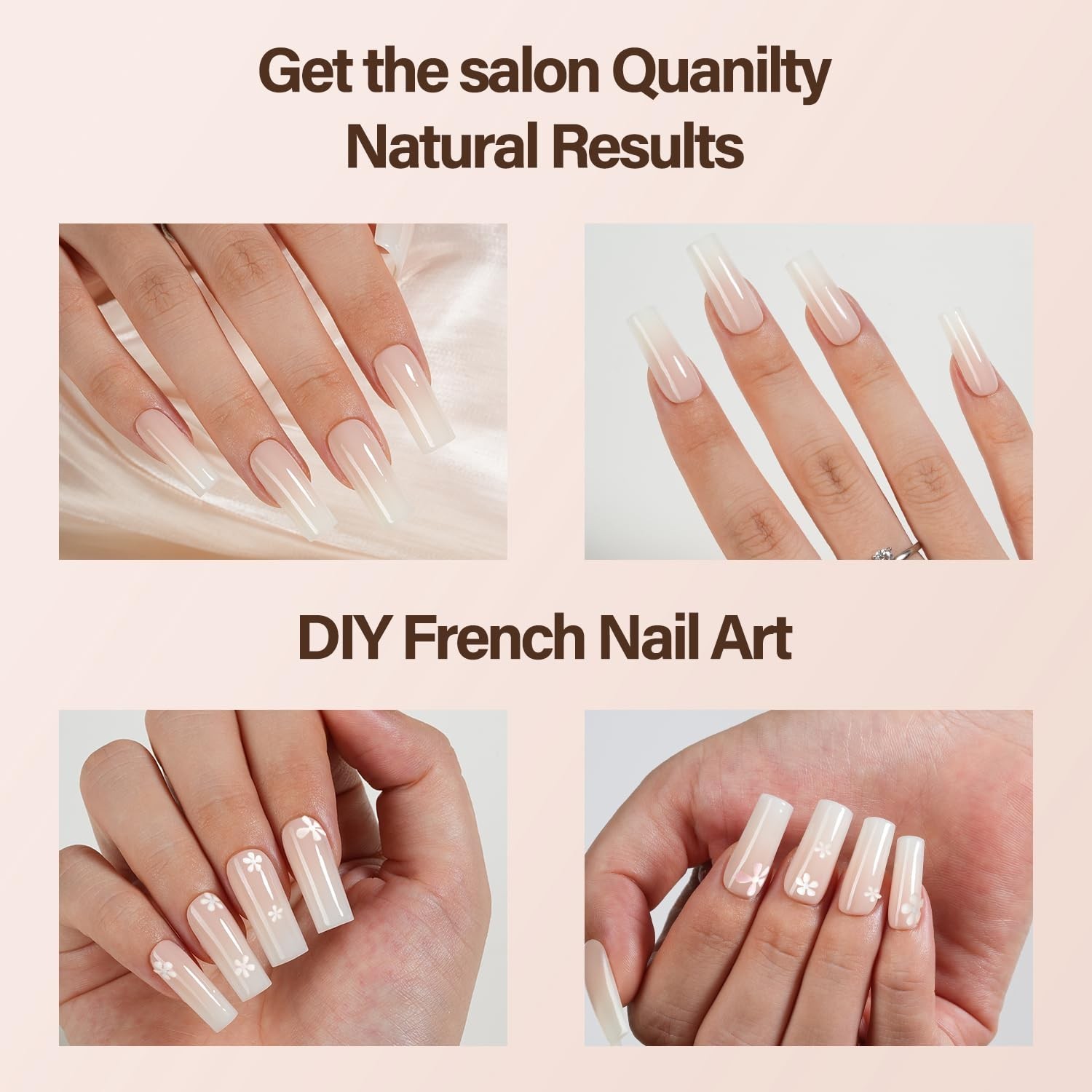 Ombre Gel Nail Tips, 150Pcs Peach Gradient Long Square Press on Nails, Soft G…