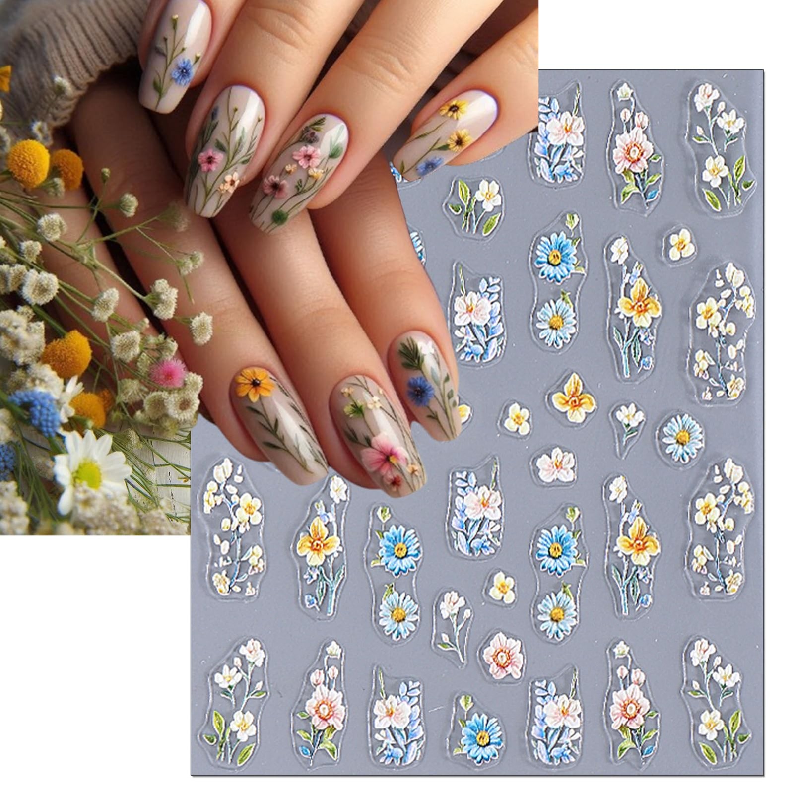 IDDFEVE embossed wild flower nail stickers 3 sheets