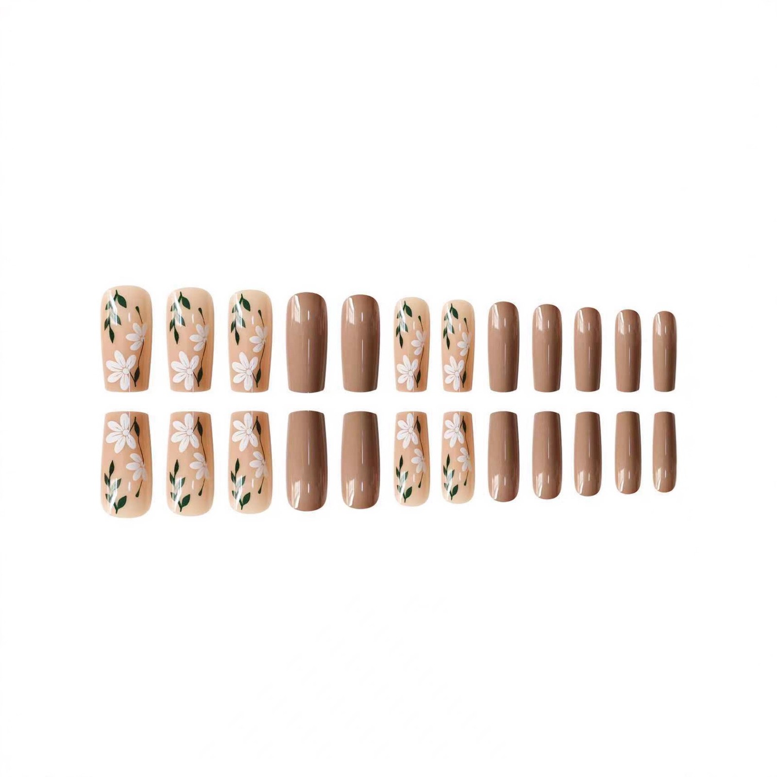 24pcs French Ombre Glitter Flower Color Block Square Short Press On Nails