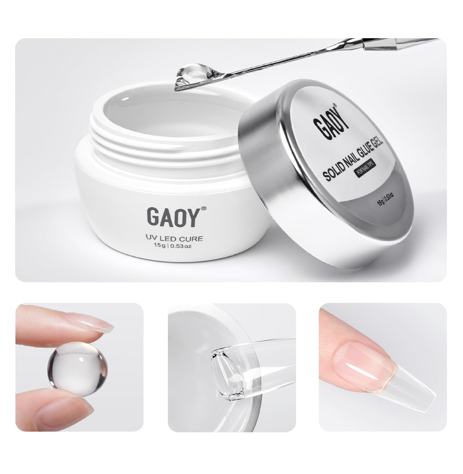 GAOY Solid Nail Glue Gel for Nail Tips, 15g Strong Solid Glue for Press Ons, Fal