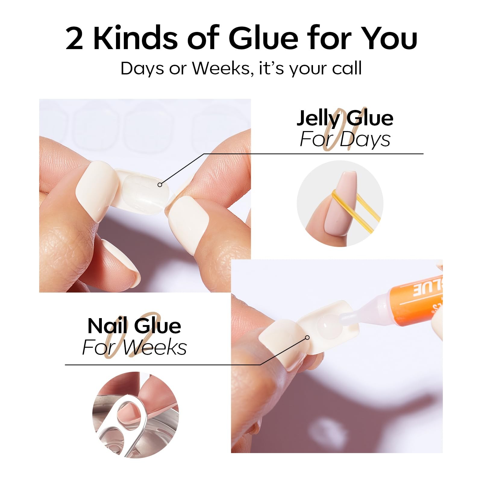 Modelones Extra Short Press on Nails, Milky White Squoval short,