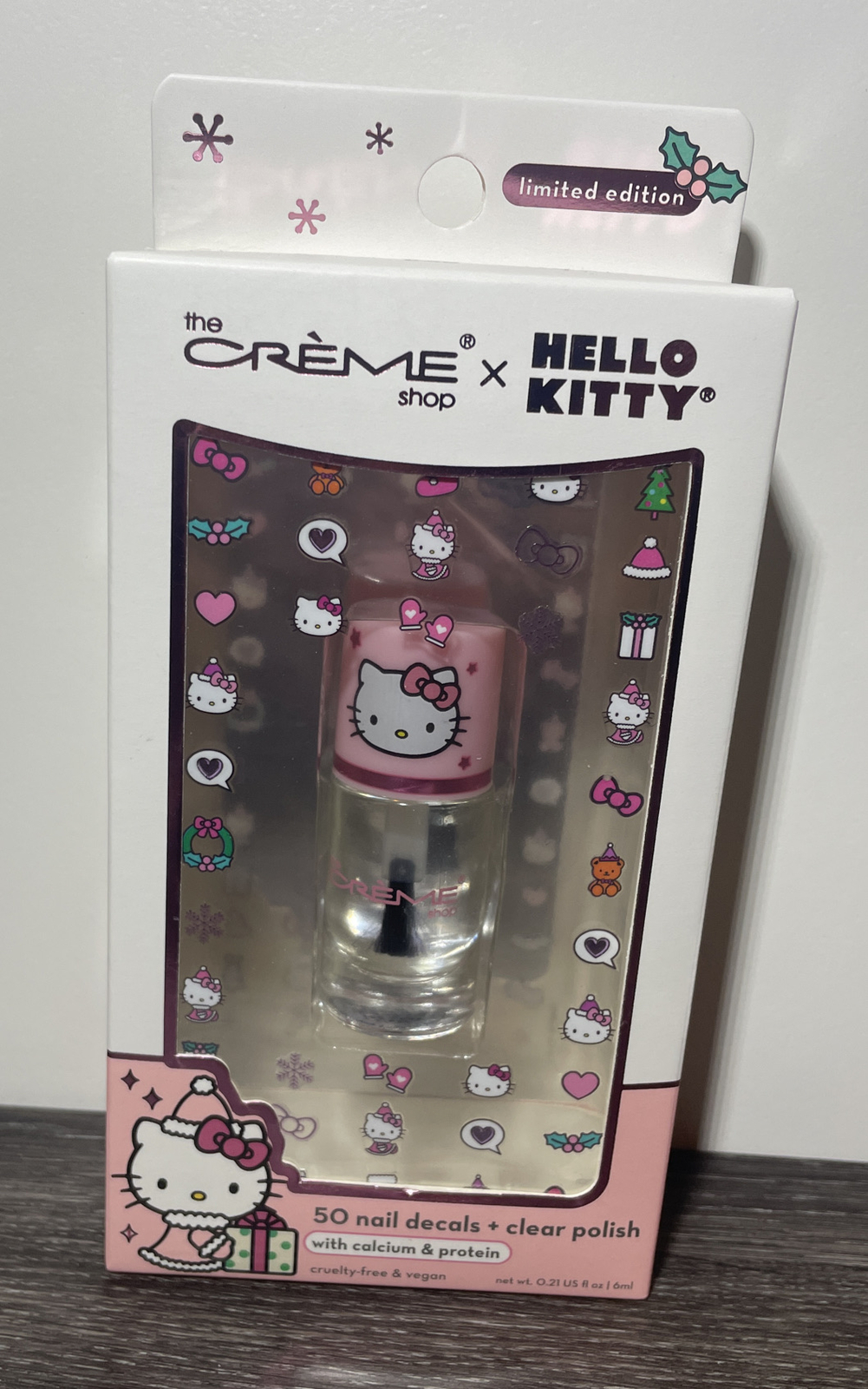 The Creme Shop X Hello Kitty Clear Polish With 50 Holiday Nail Decals Limited Ed